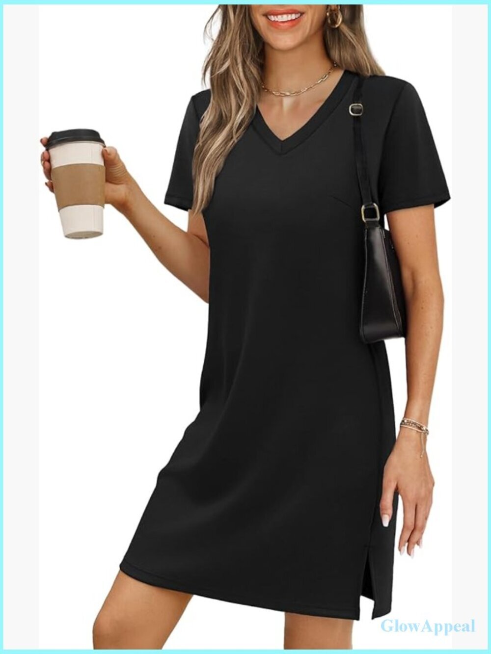 Women's V-Neck Short Sleeve Casual Sundress Flowy Knee-Length A-Line